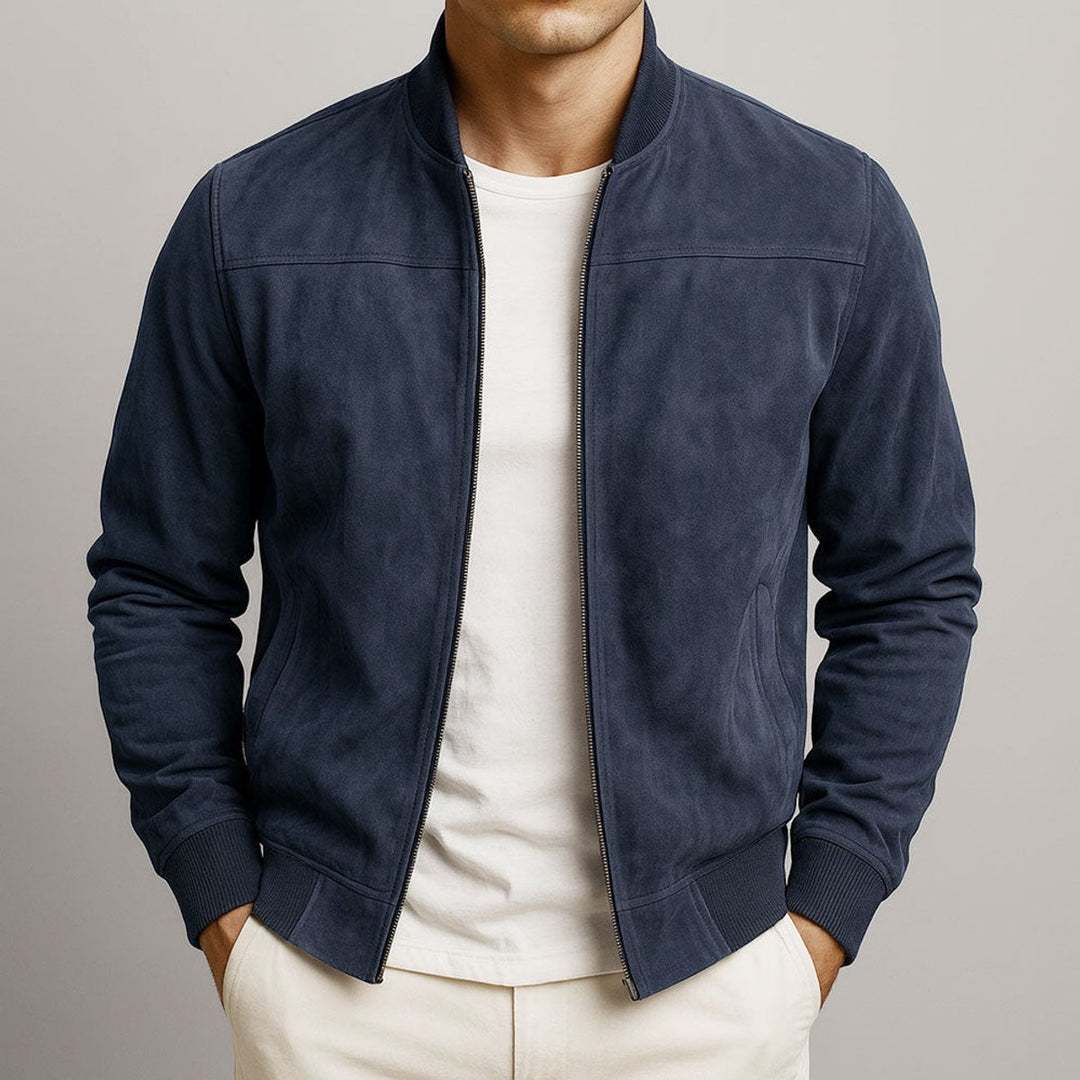 Heren Suède Bomber Jacket Getailleerde Urban Zomerjas - Donkerblauw