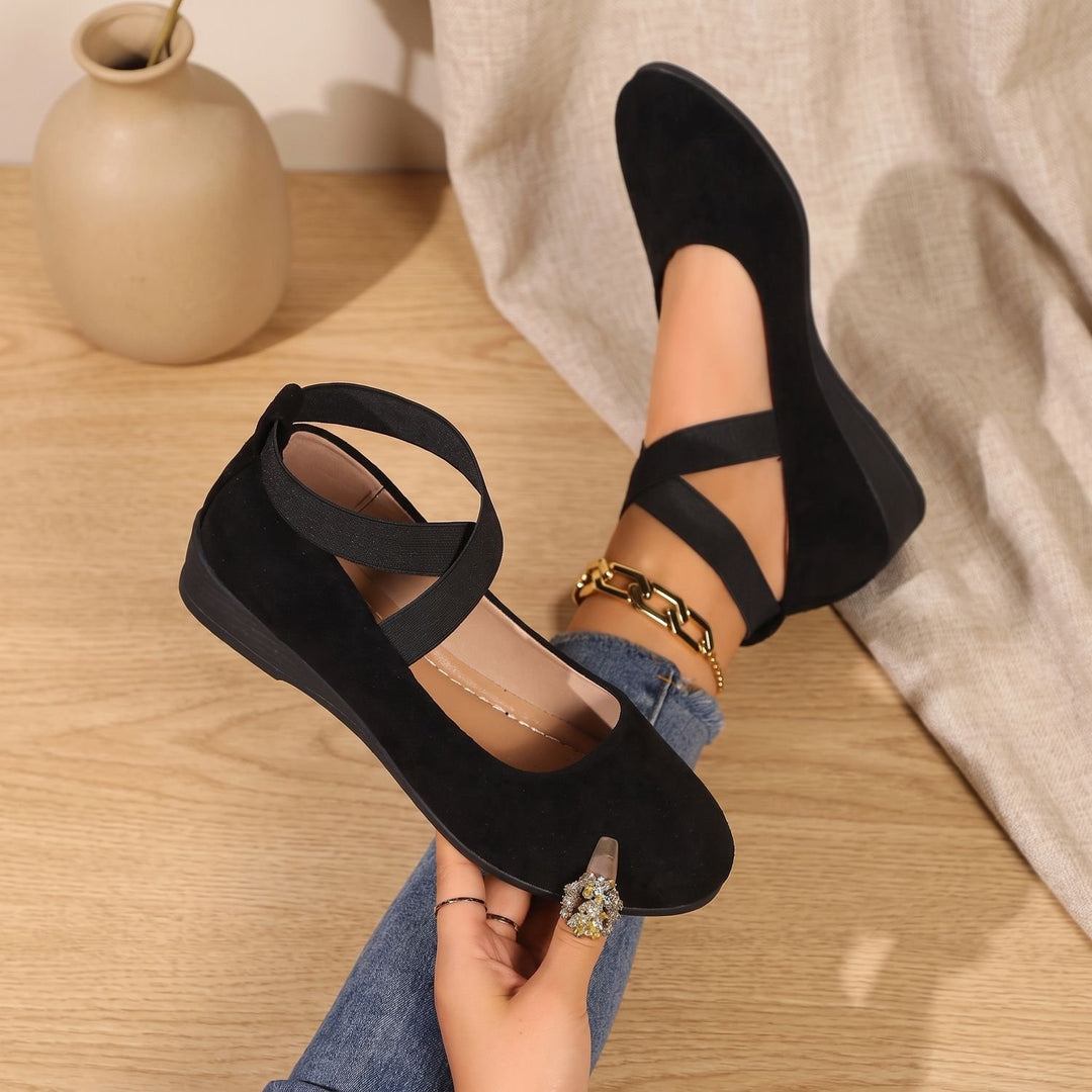 Heren Suède Slip-On Ballerina's met Gekruiste Elastische Enkelbanden - Zwart