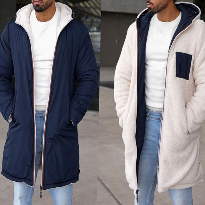 Heren Teddy Fleece Winterjas met Capuchon en Zijzakken - Wit/Blauw