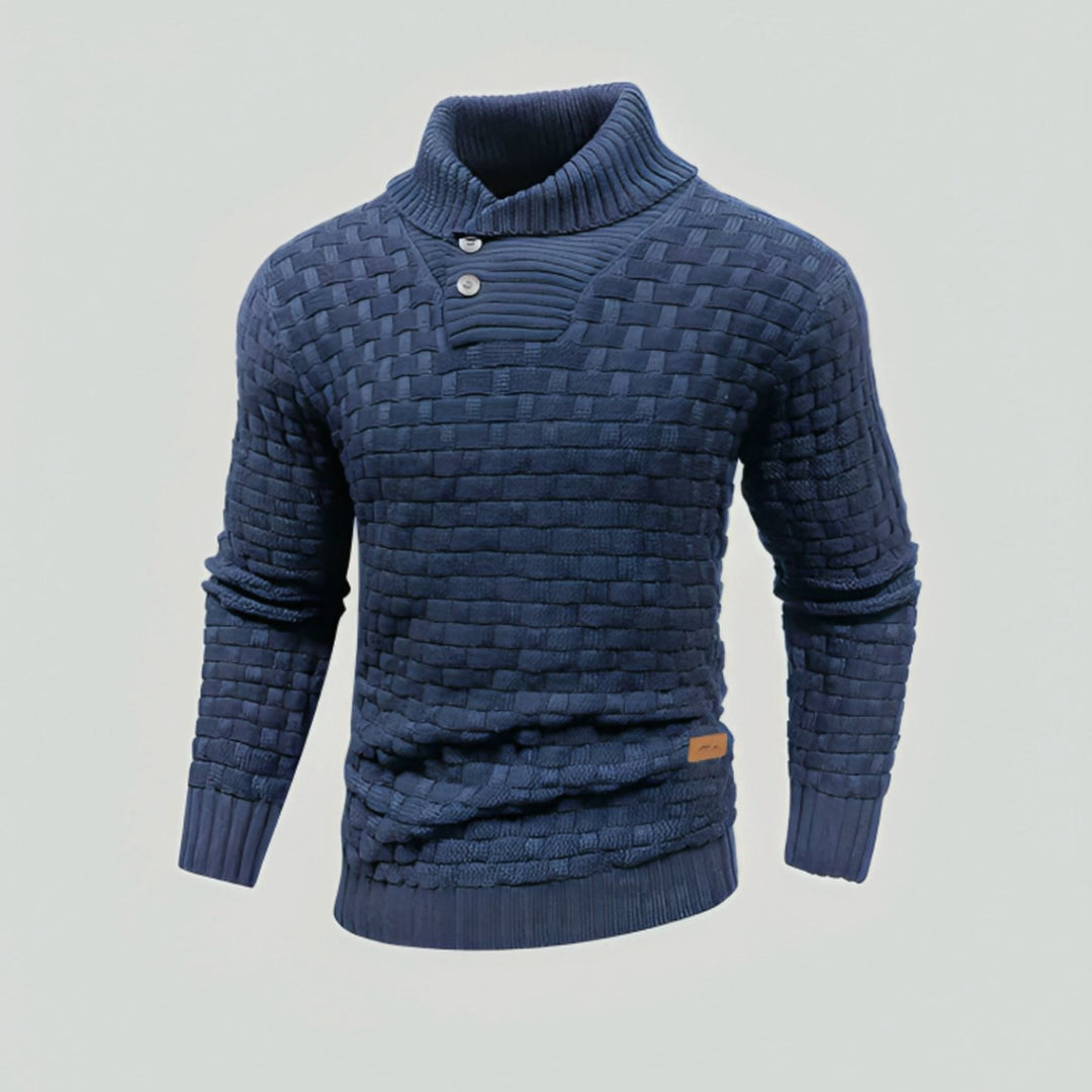 Heren Trui Gestructureerde Gebreide Pullover Staande Kraag - Blauw