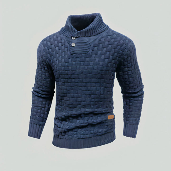 Heren Trui Gestructureerde Gebreide Pullover Staande Kraag - Blauw