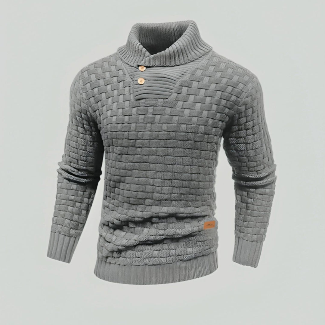 Heren Trui Gestructureerde Gebreide Pullover Staande Kraag - Grijs