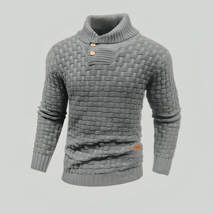 Heren Trui Gestructureerde Gebreide Pullover Staande Kraag - Grijs