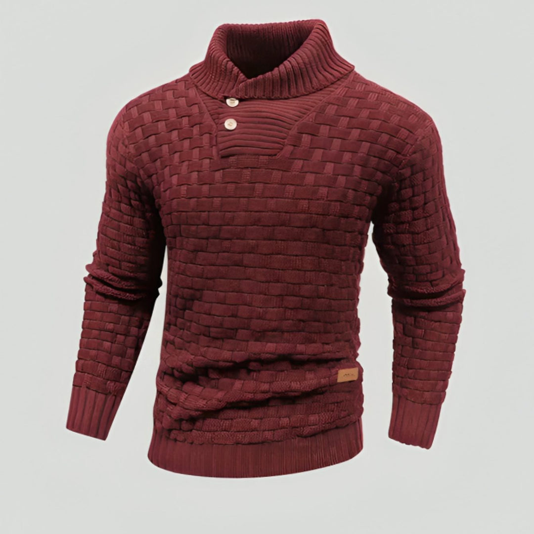 Heren Trui Gestructureerde Gebreide Pullover Staande Kraag - Rood