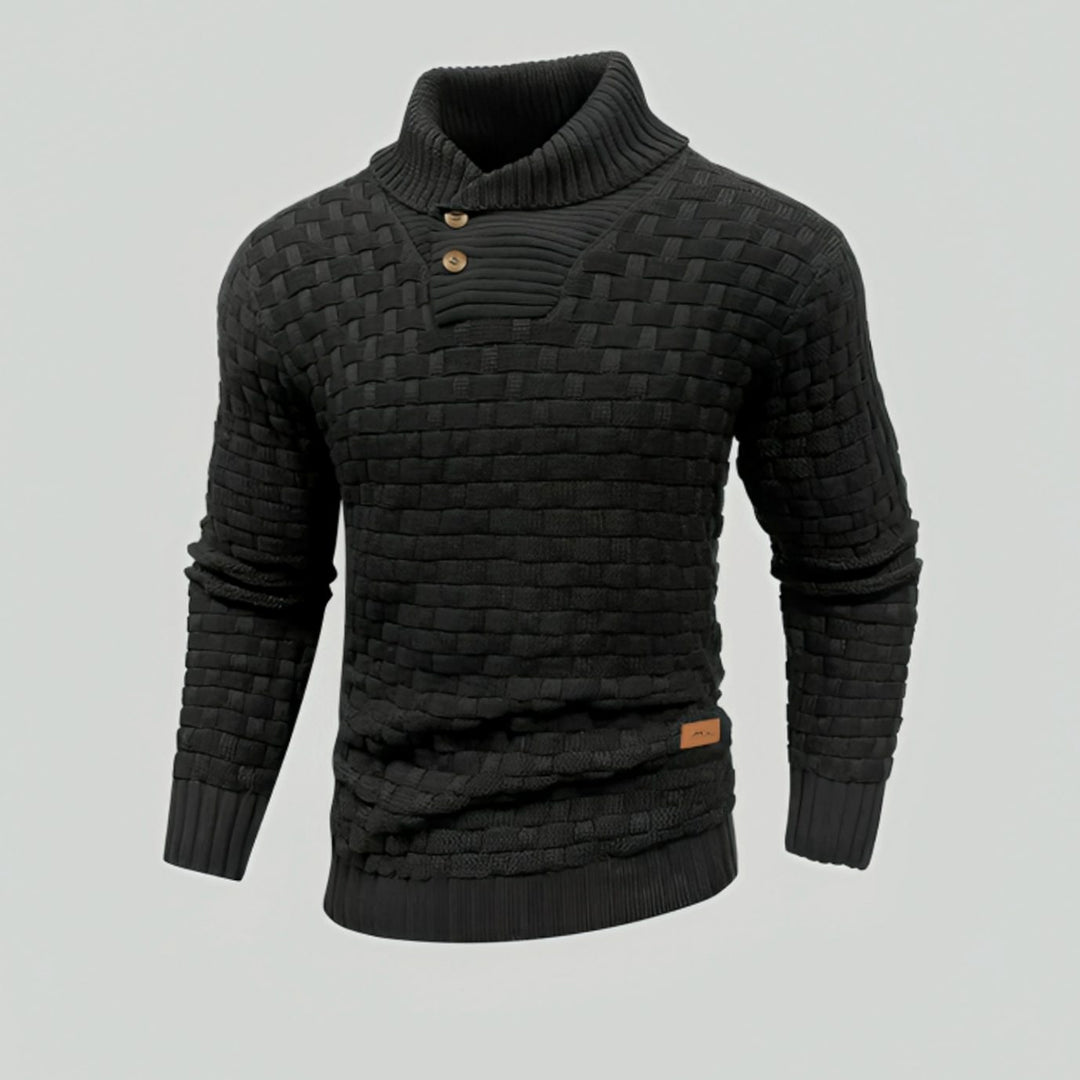 Heren Trui Gestructureerde Gebreide Pullover Staande Kraag - Zwart