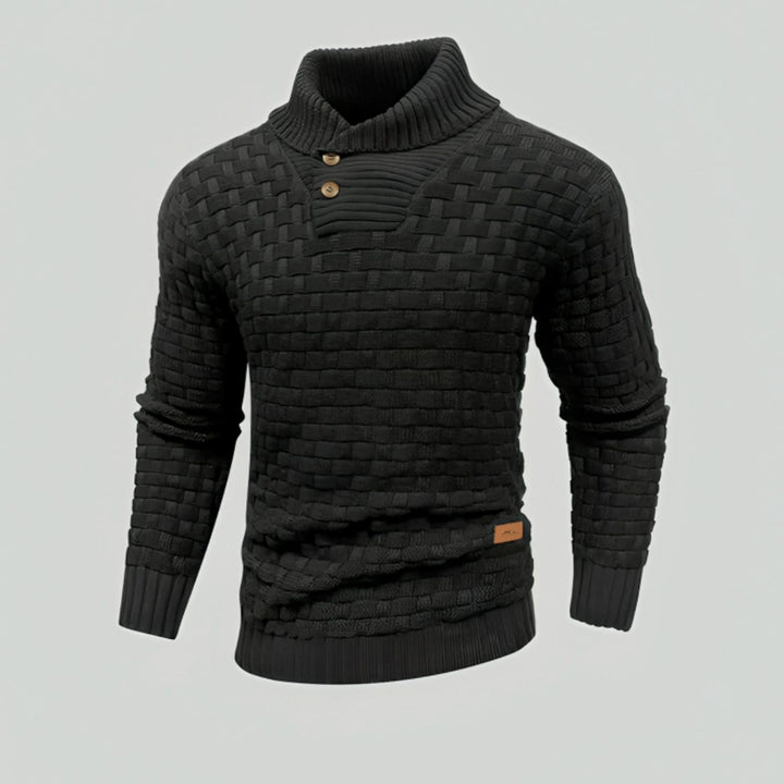 Heren Trui Gestructureerde Gebreide Pullover Staande Kraag - Zwart