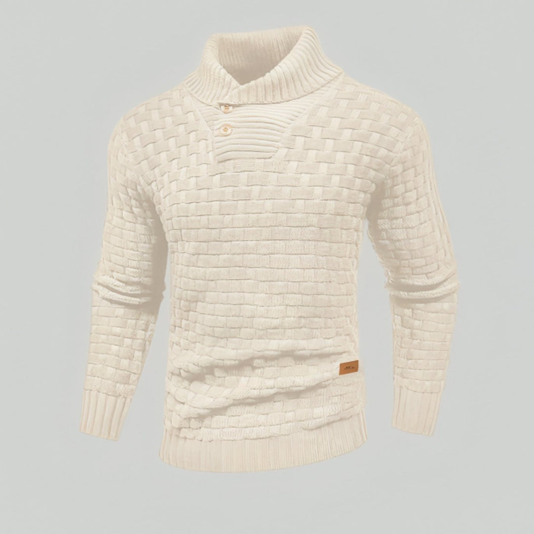 Heren Trui Gestructureerde Gebreide Pullover Staande Kraag - Beige