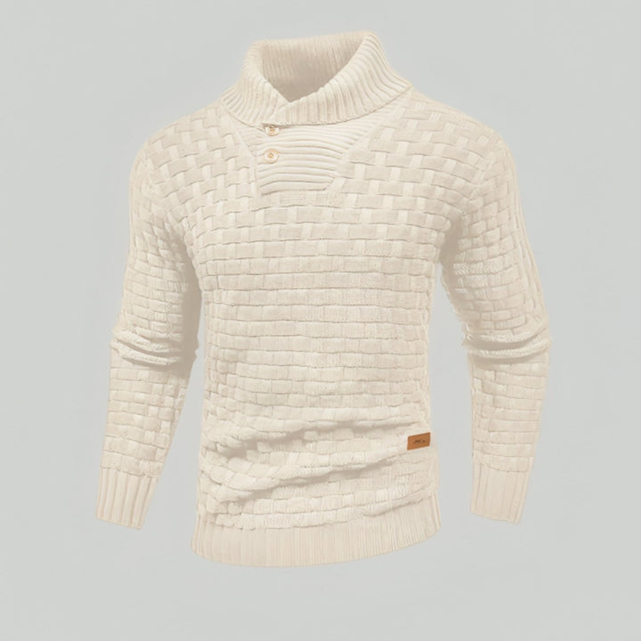 Heren Trui Gestructureerde Gebreide Pullover Staande Kraag - Beige