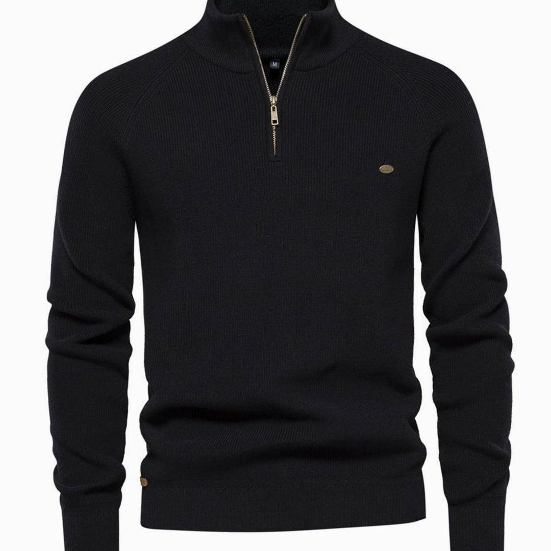 Heren Trui Half Zip Opstaande Kraag Gebreide Quarter-Zip Pullover - Zwart