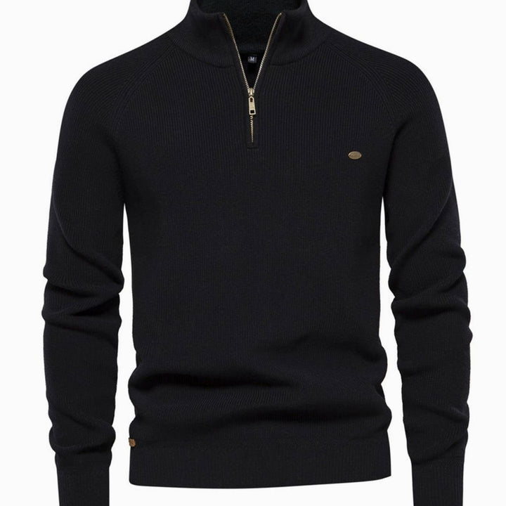Heren Trui Half Zip Opstaande Kraag Gebreide Quarter-Zip Pullover - Zwart