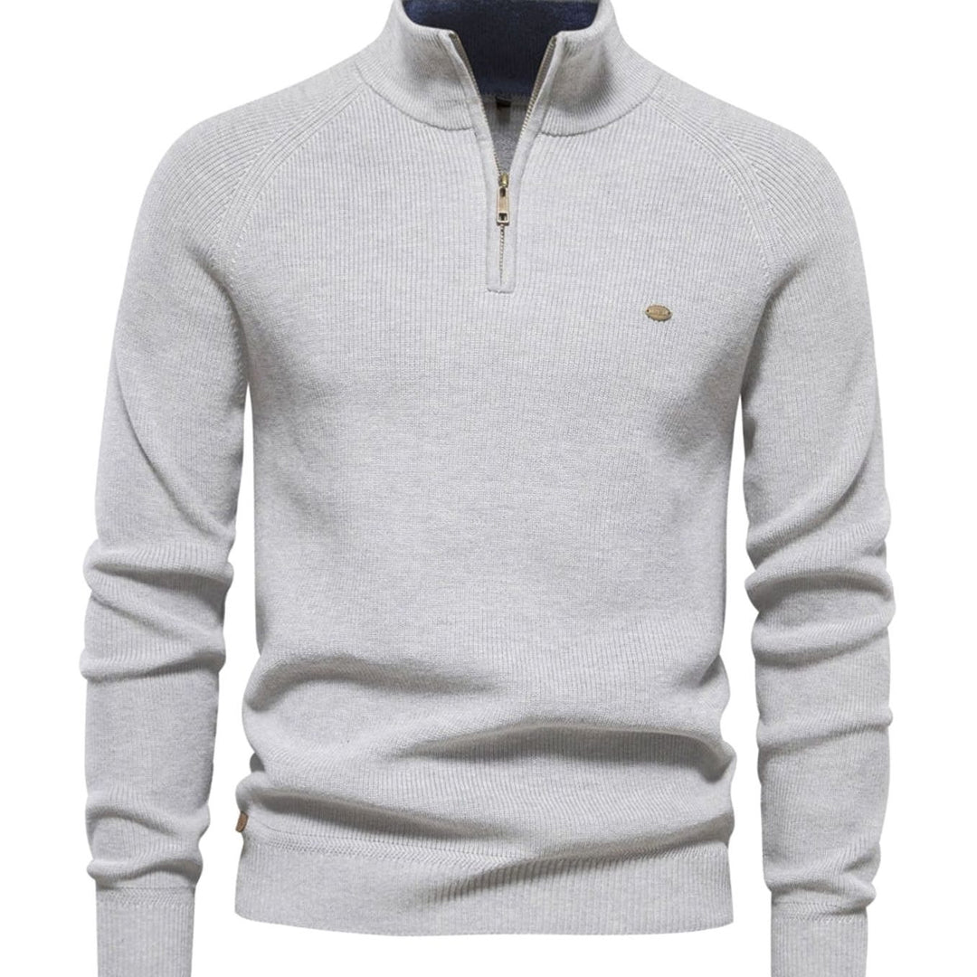 Heren Trui Half Zip Opstaande Kraag Gebreide Quarter-Zip Pullover - Grijs