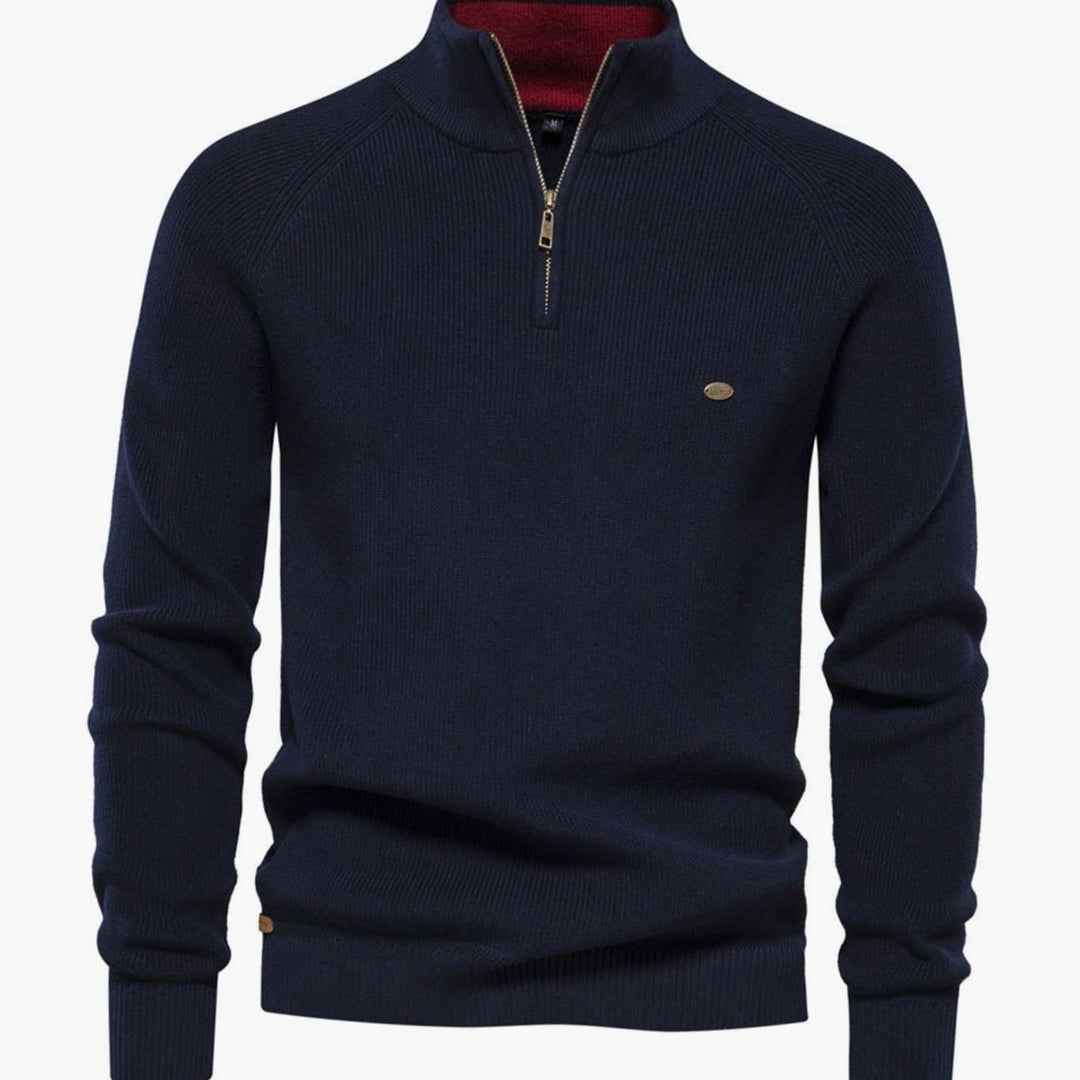 Heren Trui Half Zip Opstaande Kraag Gebreide Quarter-Zip Pullover - Donkerblauw