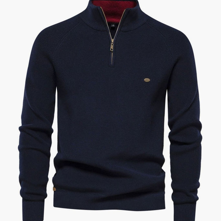 Heren Trui Half Zip Opstaande Kraag Gebreide Quarter-Zip Pullover - Donkerblauw