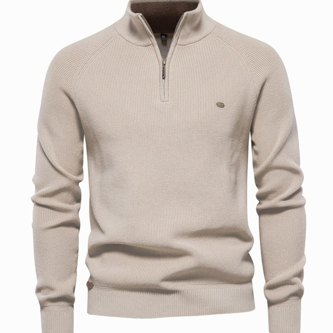 Heren Trui Half Zip Opstaande Kraag Gebreide Quarter-Zip Pullover - Beige