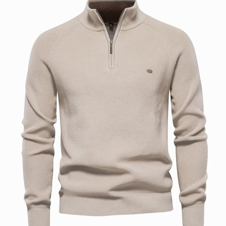 Heren Trui Half Zip Opstaande Kraag Gebreide Quarter-Zip Pullover - Beige