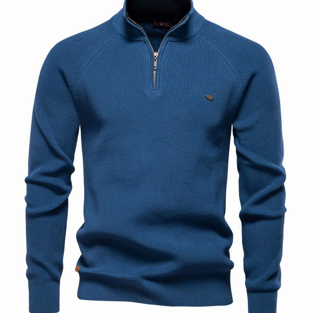 Heren Trui Half Zip Opstaande Kraag Gebreide Quarter-Zip Pullover - Blauw