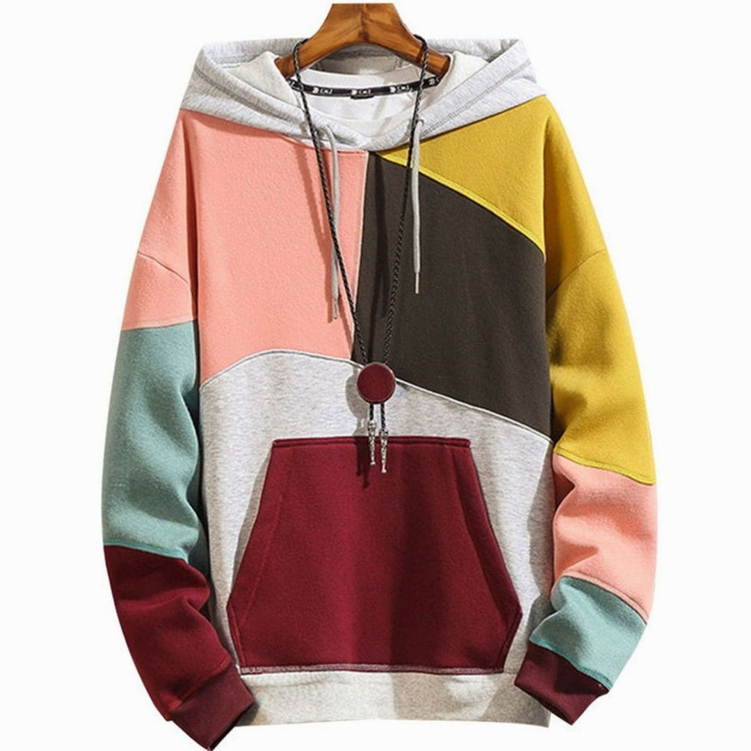 Heren Trui Kleurblok Hoodie Capuchon Kangoeroe Zak - Grijs