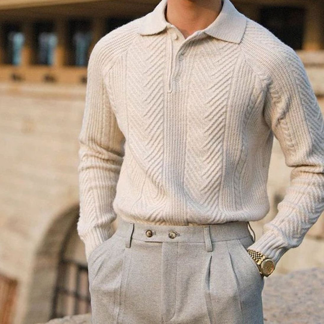Heren Trui met Button-Down Kraag Klassiek Gebreid - Beige