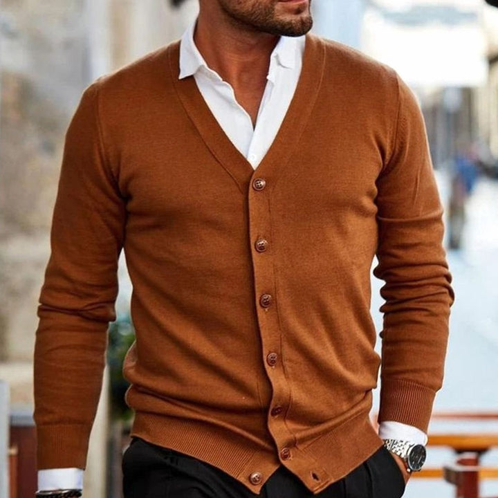Heren V-hals Gebreide Vest met Knoopsluiting Slim Fit - Donkerbruin