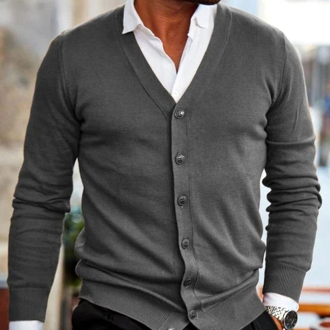 Heren V-hals Gebreide Vest met Knoopsluiting Slim Fit - Grijs