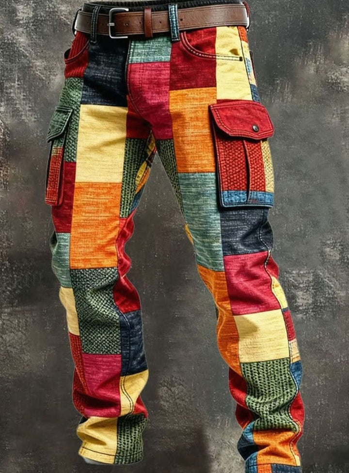 Heren Veelkleurig Patchwork Cargo Broek Regular Fit - Veelkleurig