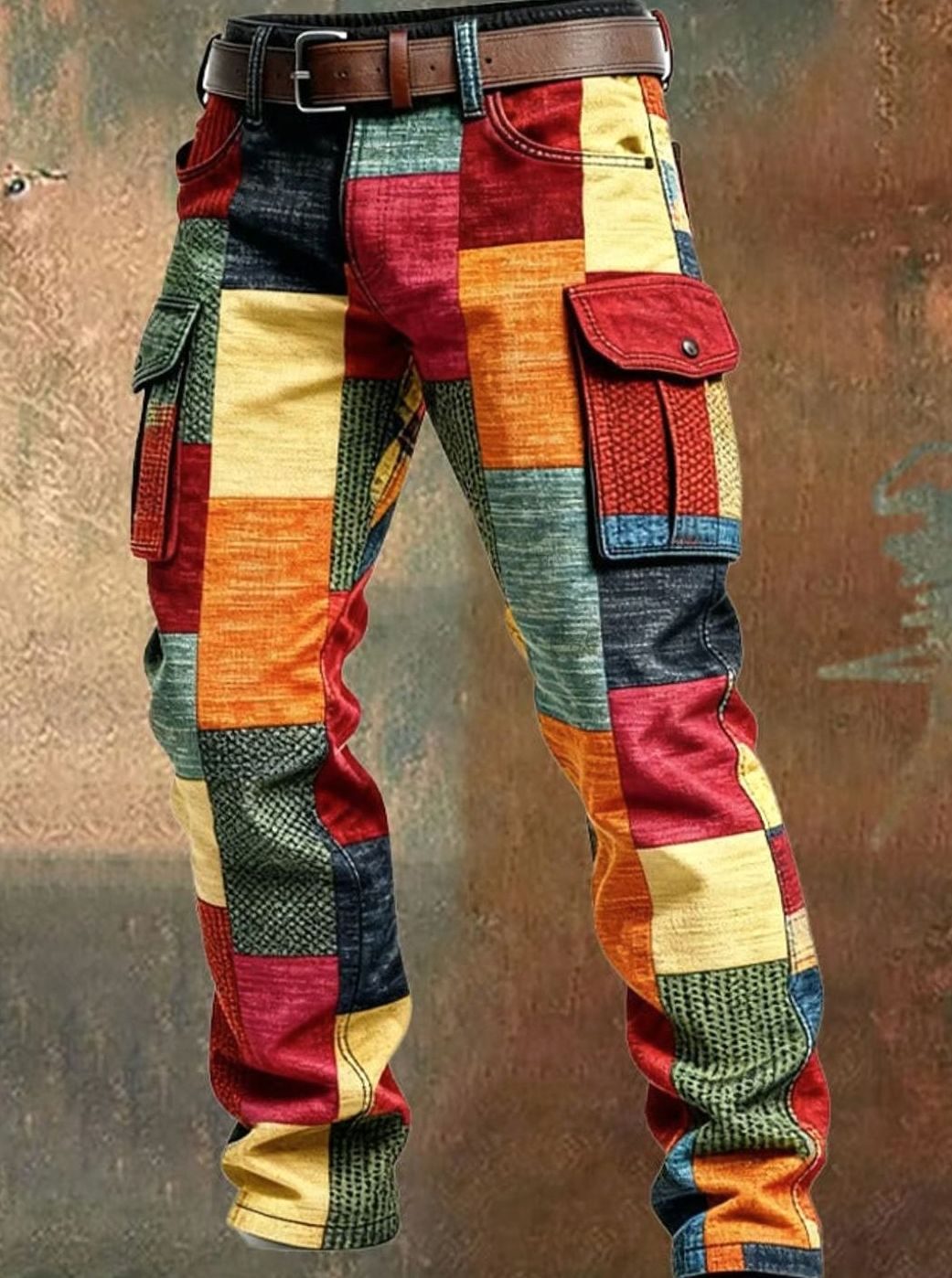 Heren Veelkleurig Patchwork Cargo Broek Regular Fit