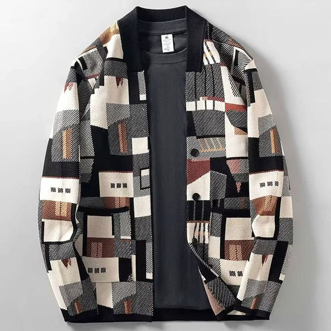 Heren vest geometrisch geblokt open cardigan - Grijs
