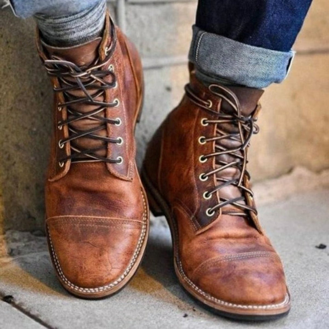 Heren Veterschoenen Klassieke Leren Enkellaarzen - Bruin