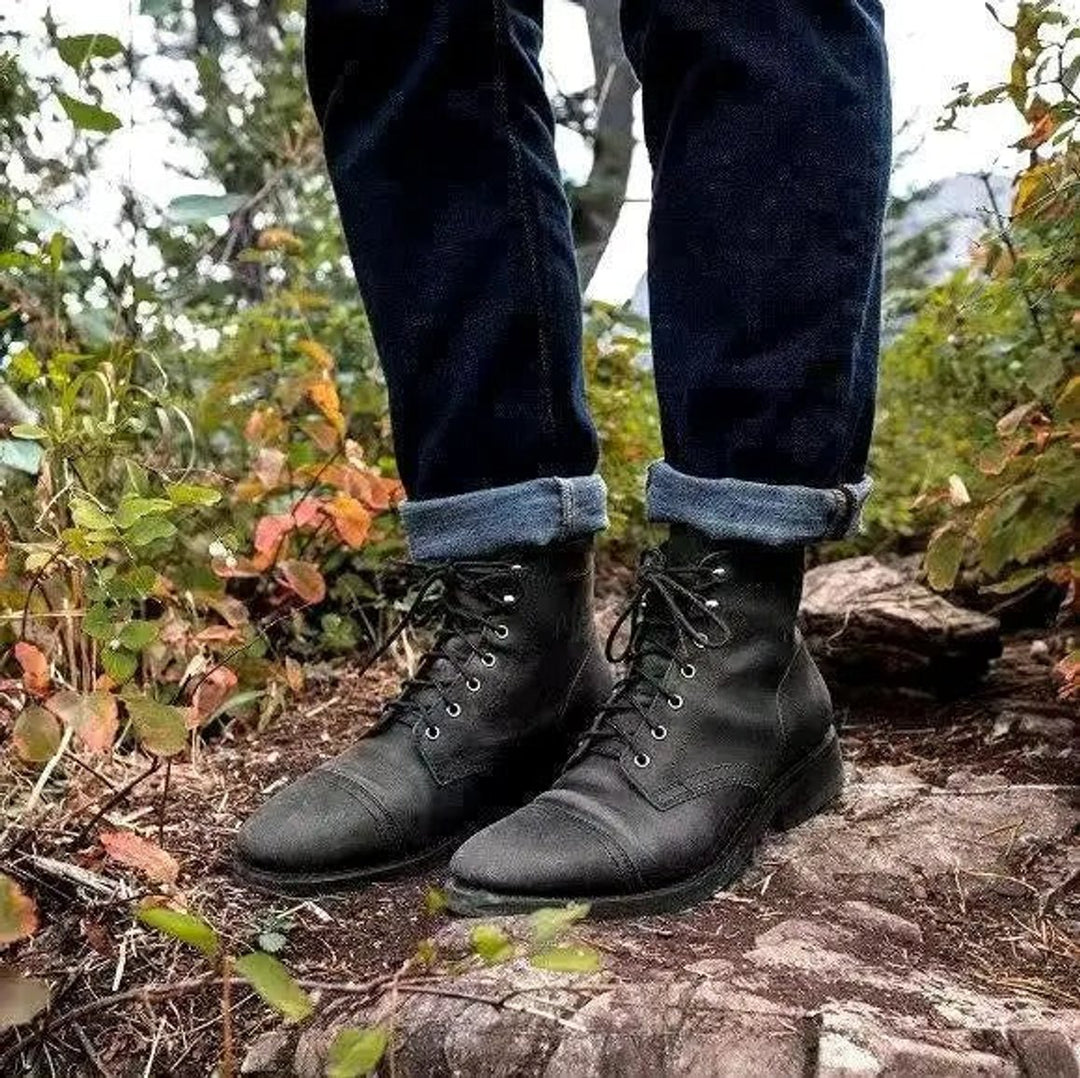 Heren Veterschoenen Klassieke Leren Enkellaarzen - Zwart