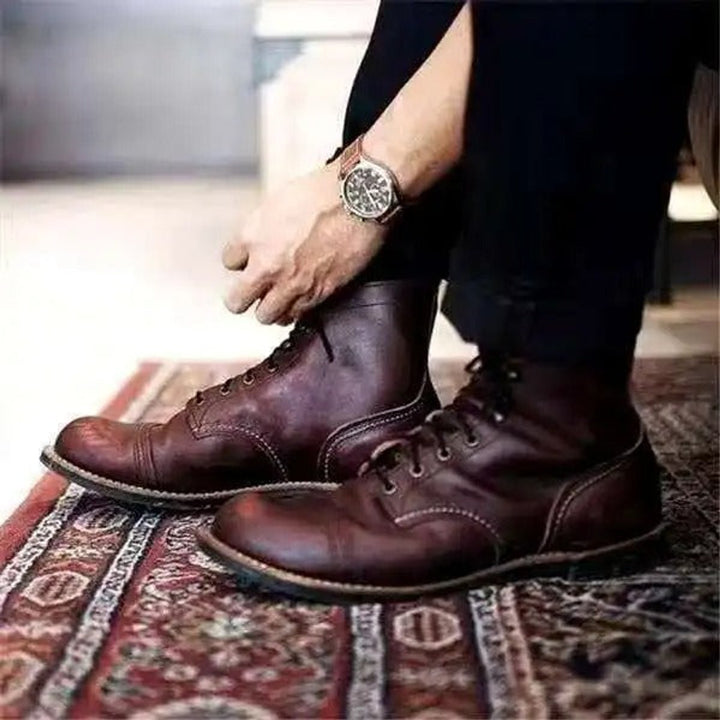 Heren Veterschoenen Klassieke Leren Enkellaarzen - Donkerbruin