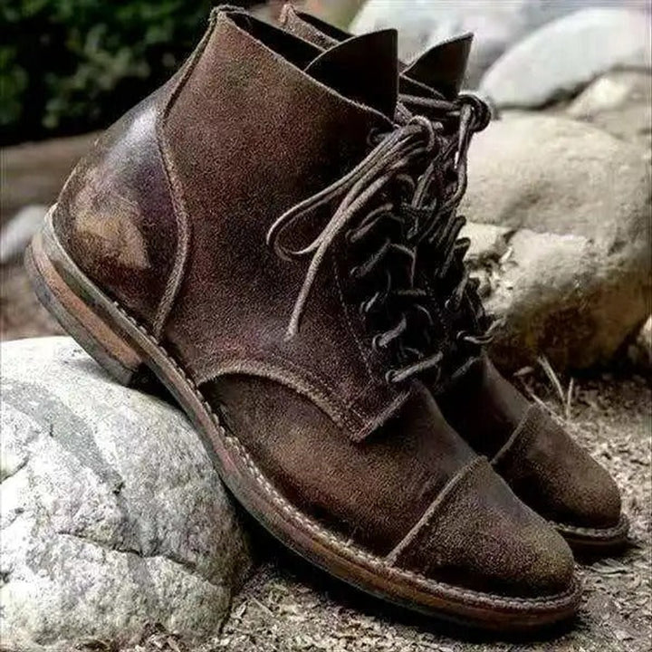 Heren Veterschoenen Klassieke Leren Enkellaarzen - Khaki