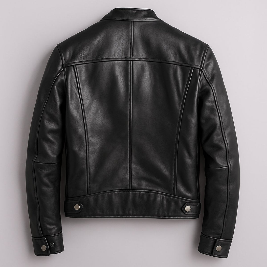 Heren Vintage Leren Biker Jacket Ritssluiting Vier Zakken