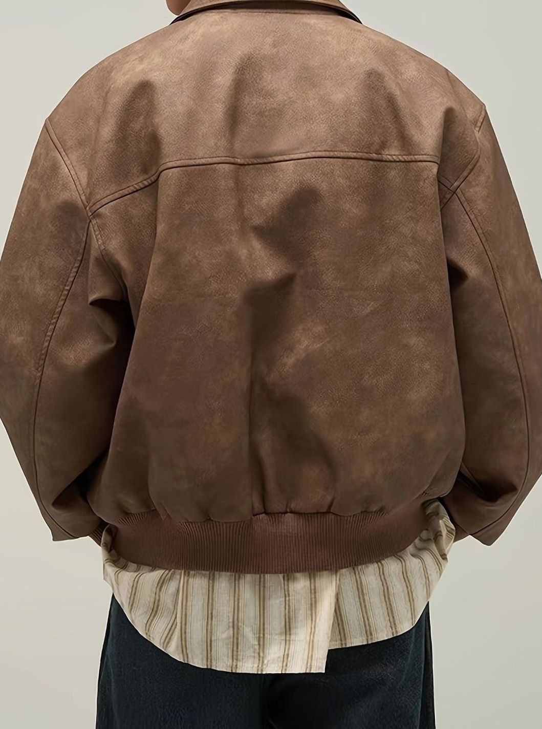 Heren Vintage Oversized PU Leren Bomberjack Rits
