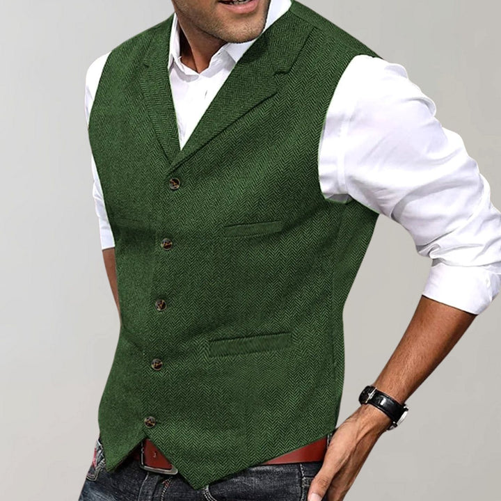 Heren Visgraat Bodywarmer Reverskraag Slim-Fit Gilet - Groen