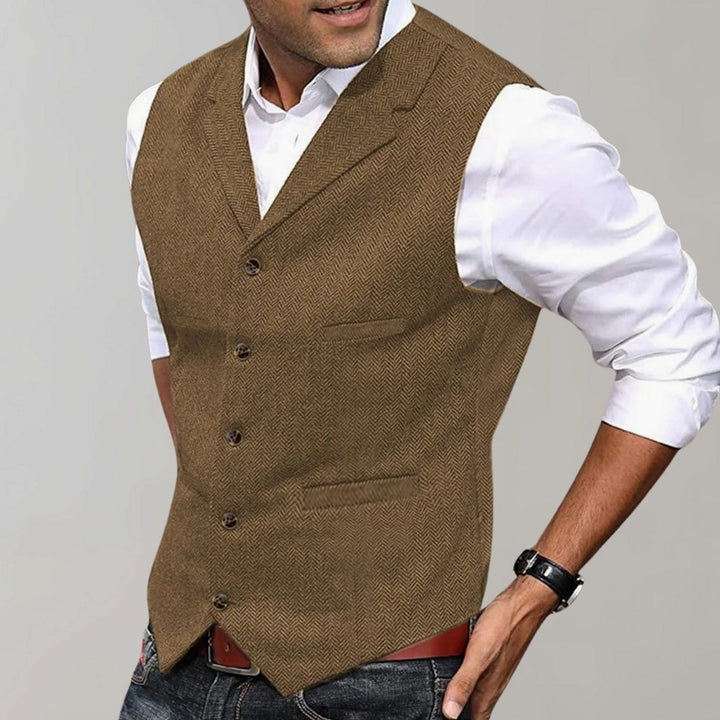 Heren Visgraat Bodywarmer Reverskraag Slim-Fit Gilet - Bruin