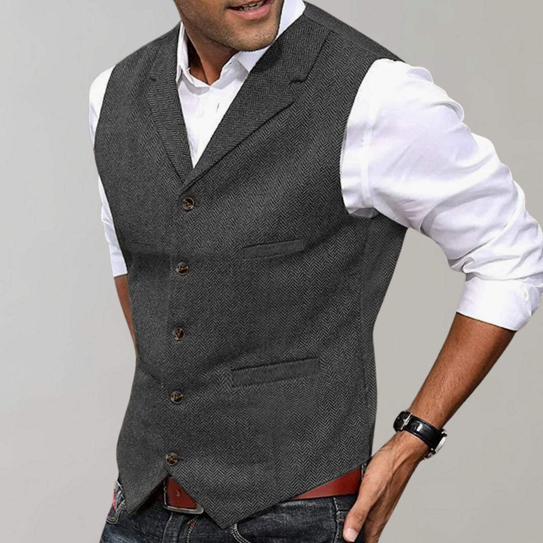 Heren Visgraat Bodywarmer Reverskraag Slim-Fit Gilet - Grijs