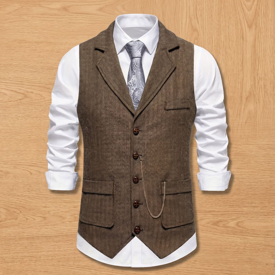 Heren Visgraat Gilet met Revers en Knoopsluiting