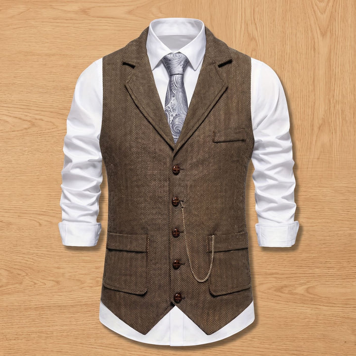 Heren Visgraat Gilet met Revers en Knoopsluiting