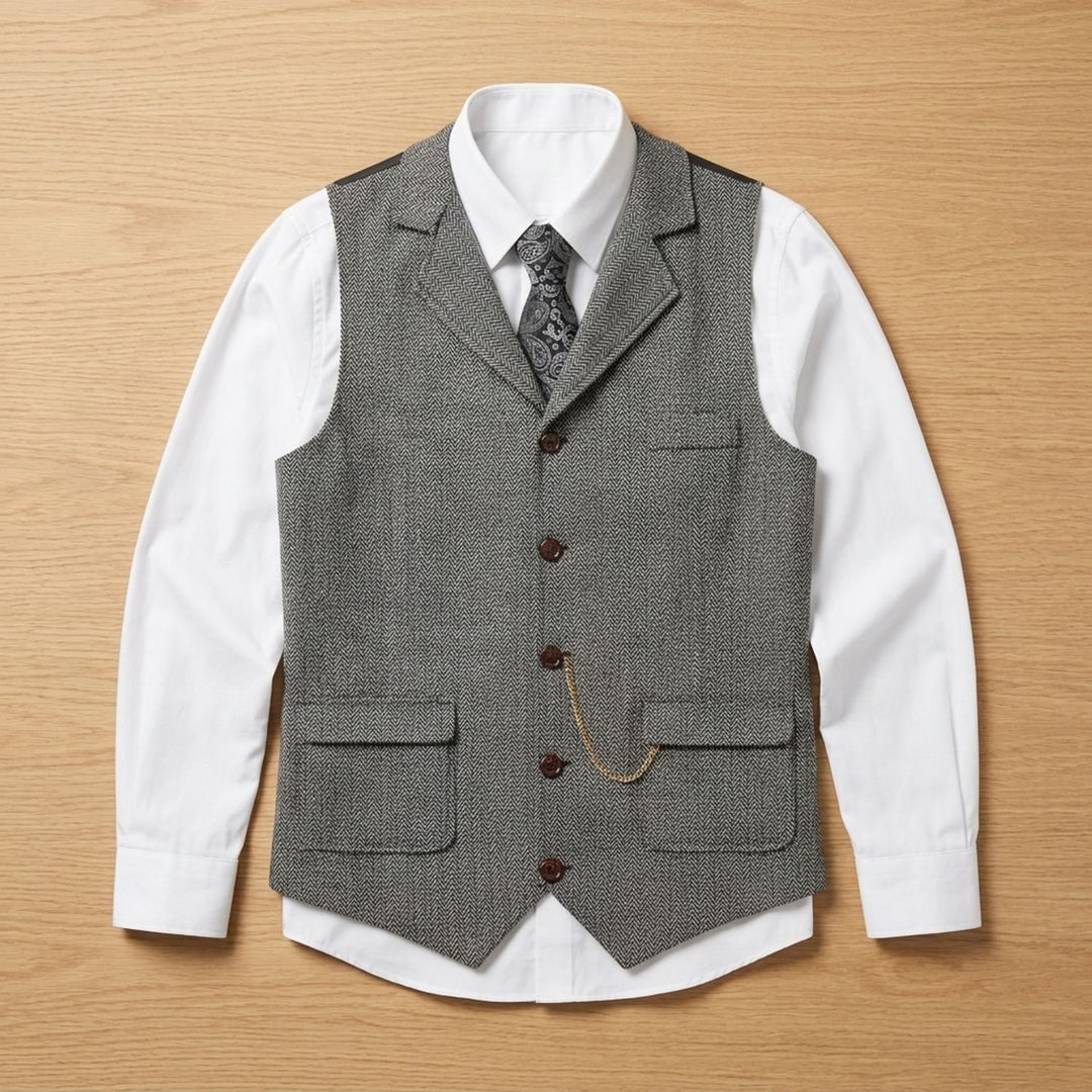 Heren Visgraat Gilet met Revers en Knoopsluiting - Grijs