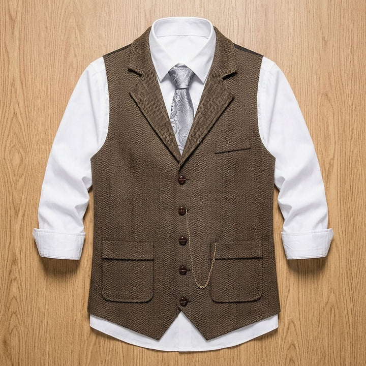 Heren Visgraat Gilet met Revers en Knoopsluiting