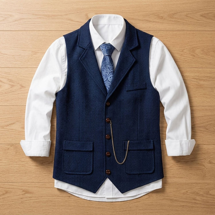 Heren Visgraat Gilet met Revers en Knoopsluiting