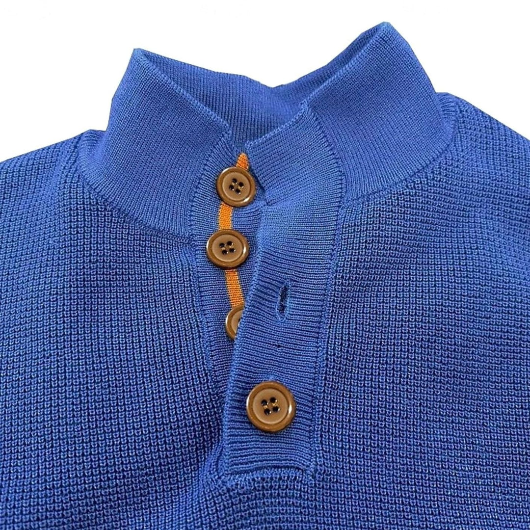 Heren Waffelgebreide Pullover met Knoopsluiting en Elleboogpatches
