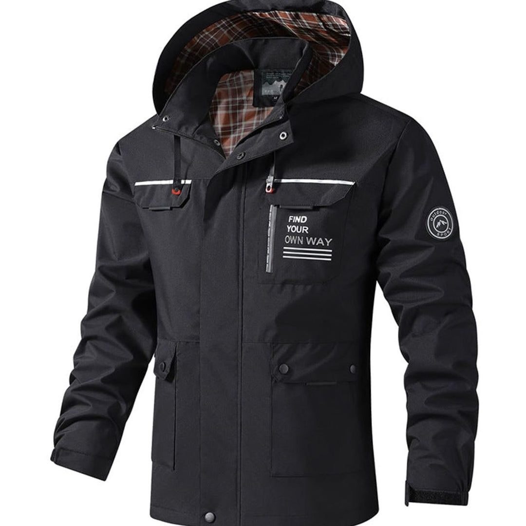 Heren Waterdichte Outdoor Jas met Capuchon en Meerdere Zakken - Zwart