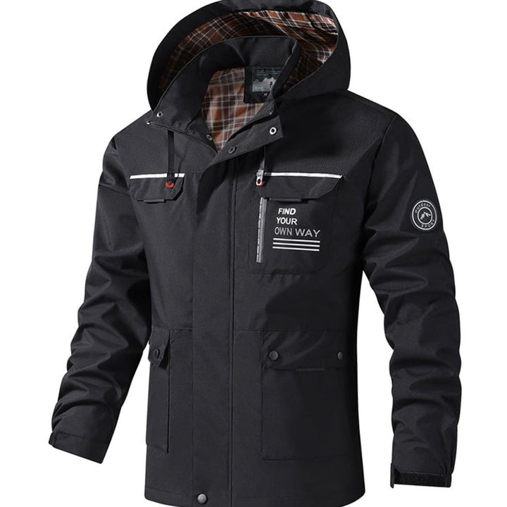 Heren Waterdichte Outdoor Jas met Capuchon en Meerdere Zakken - Zwart