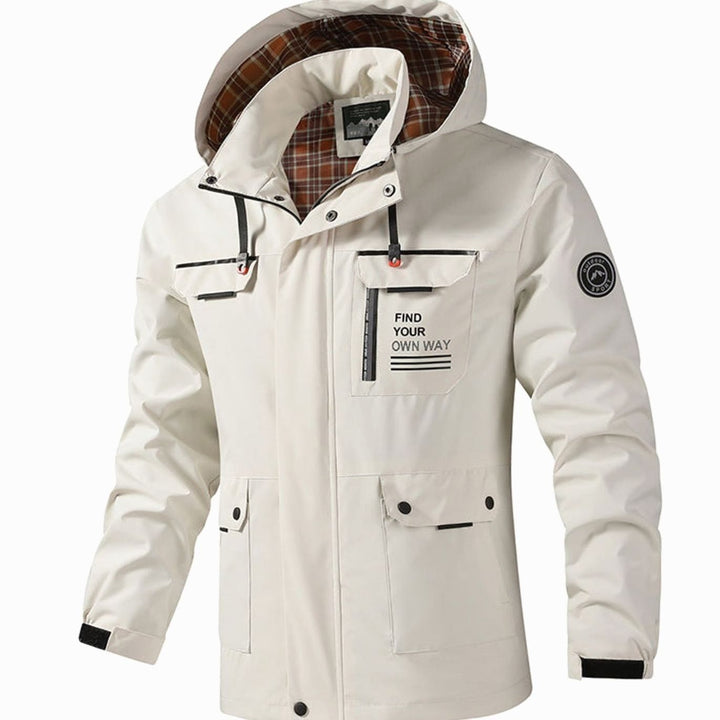 Heren Waterdichte Outdoor Jas met Capuchon en Meerdere Zakken - Wit