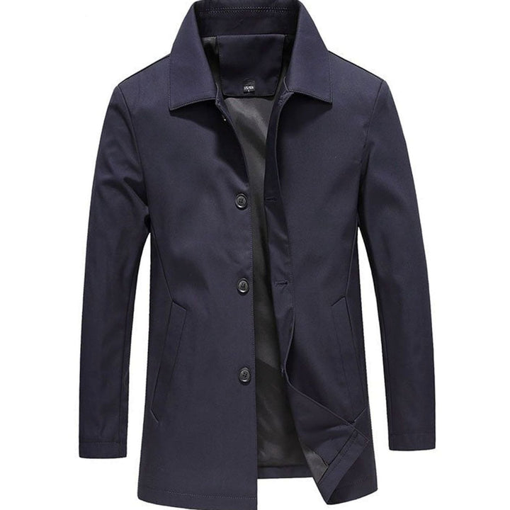 Heren Winddichte Lange Knoop Winterjas Effen Revers - Blauw