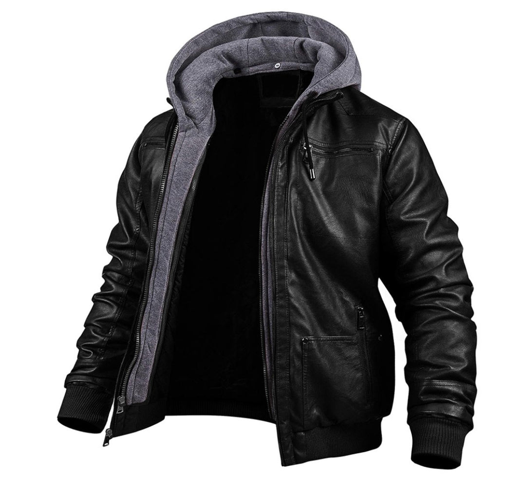 Heren Winterjas Dames Stijl Zwarte Bomberjacke Met Afneembare Capuchon - Zwart