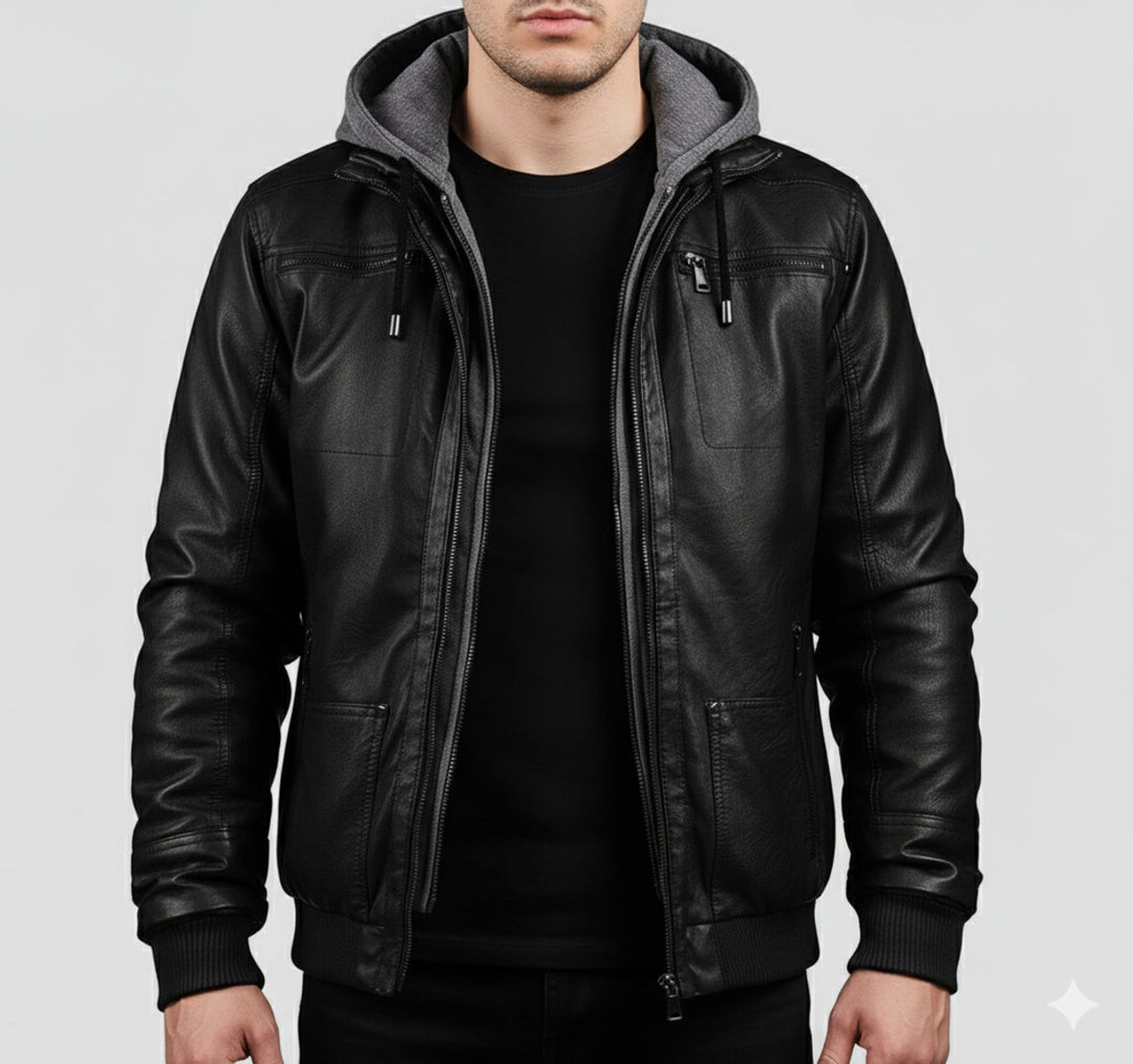Heren Winterjas Dames Stijl Zwarte Bomberjacke Met Afneembare Capuchon