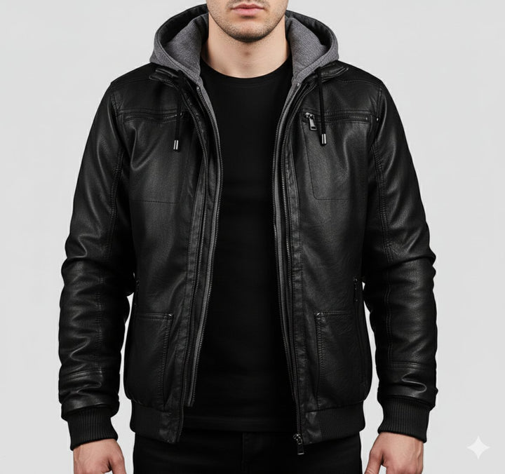 Heren Winterjas Dames Stijl Zwarte Bomberjacke Met Afneembare Capuchon