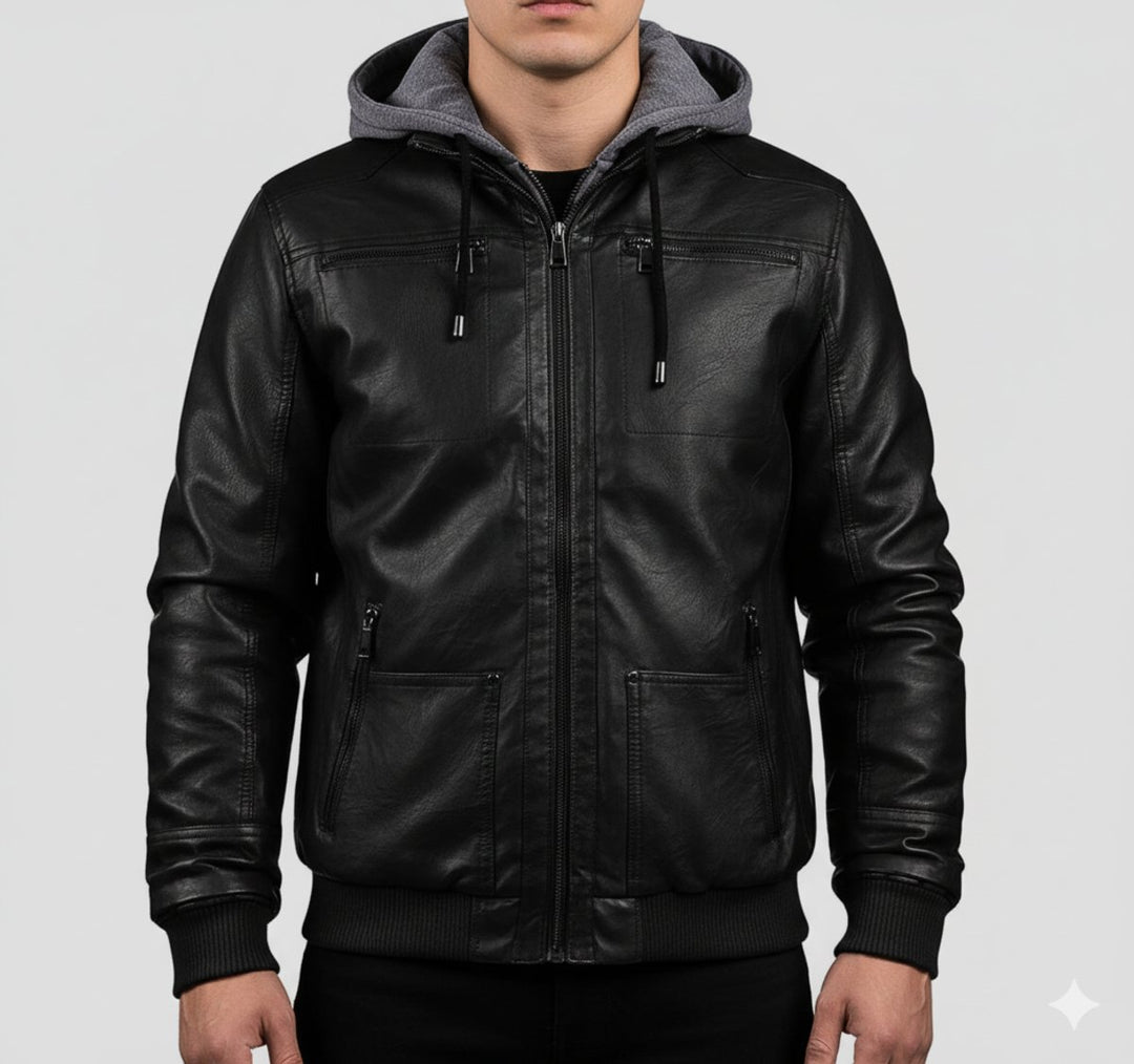 Heren Winterjas Dames Stijl Zwarte Bomberjacke Met Afneembare Capuchon
